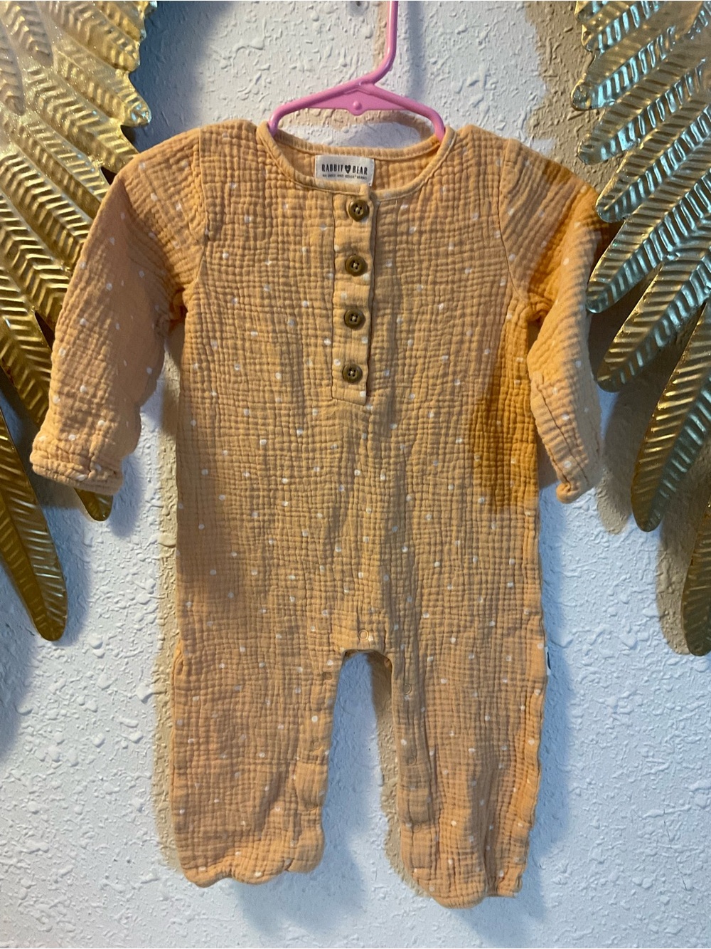 Rabbit Bear Jumpsuit Organic polka dot peach beige Orange White 18 month